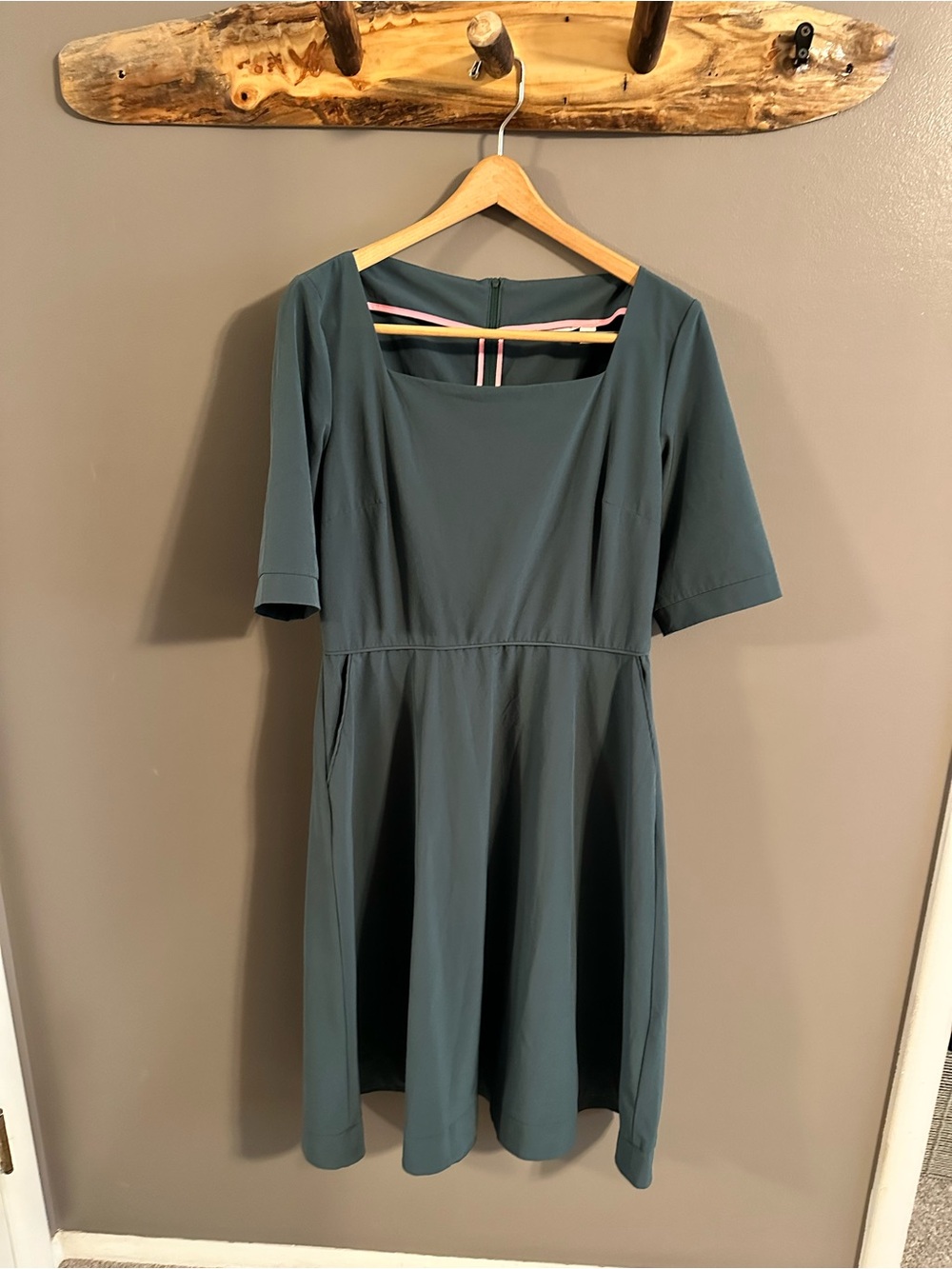 Betabrand Square-Neck Midi Dress in Teal Green